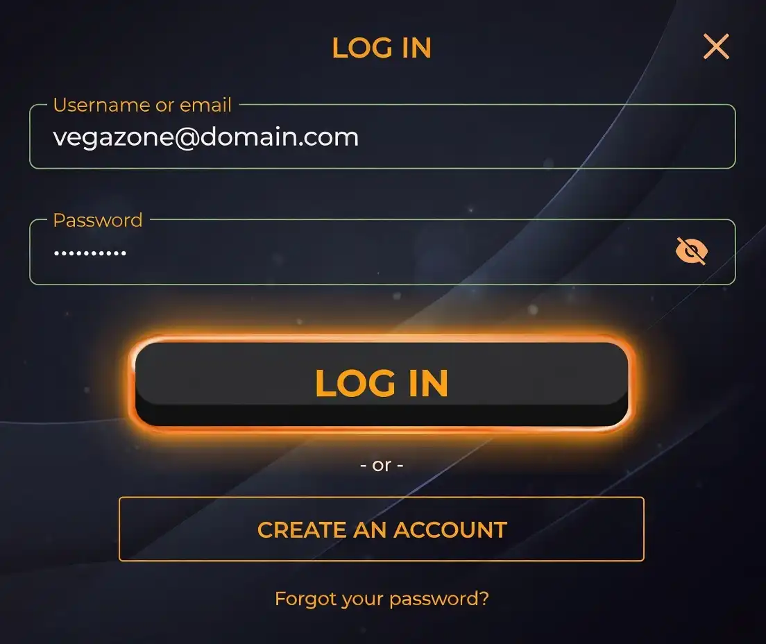 Vegazone casino login form