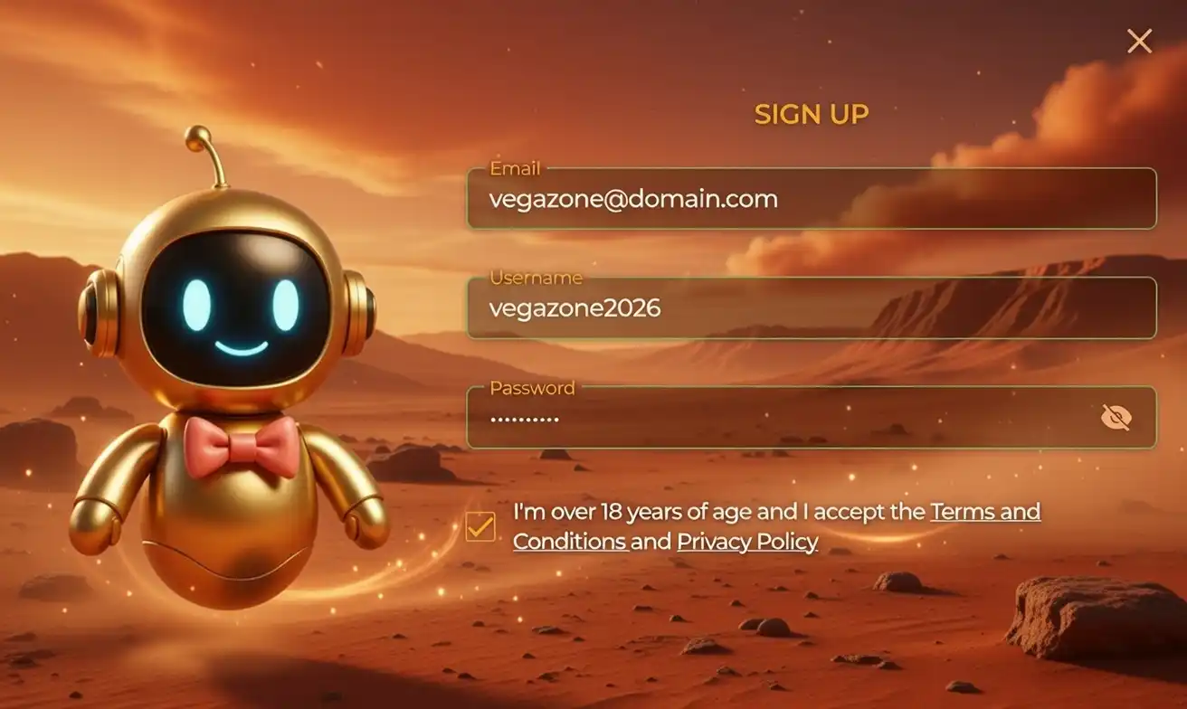 Vegazone Casino registration form